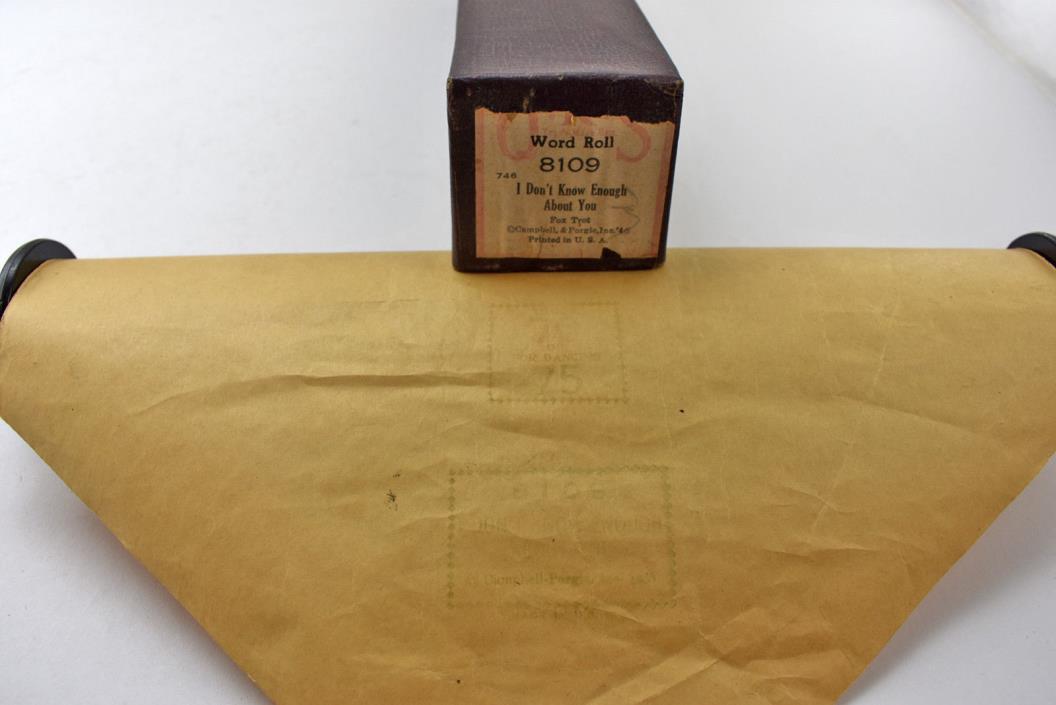 Vintage QRS Player Piano Word Roll 8109 - I Don't Know Enough About You Fox Trot