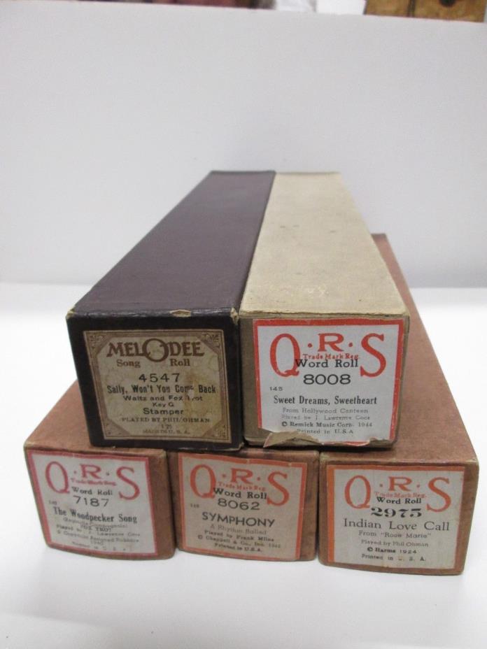 VINTAGE LOT OF 5 PIANO ROLLS. 4 Q.R.S. & A MelOdee. Great Condition.