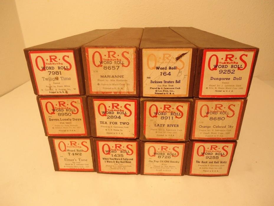Lot of 12 Vintage QRS Player Piano Rolls Matching Boxes NO RESERVE Lot 4