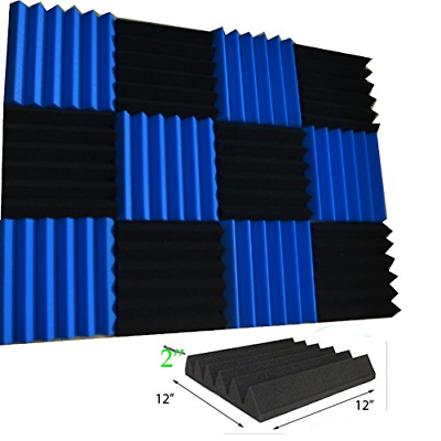 12 Pack Wedge BLUE/Black Acoustic Soundproofing Studio Foam Tiles 2