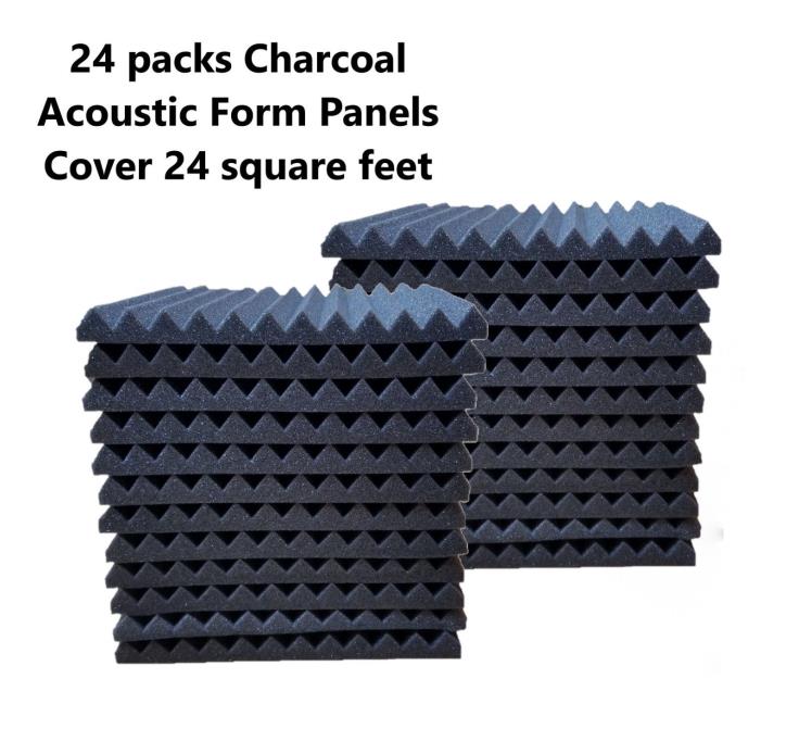 24 Premium Acoustic Foam Panel Wedge Studio Soundproofing Tiles 12x12x1 Charcoal