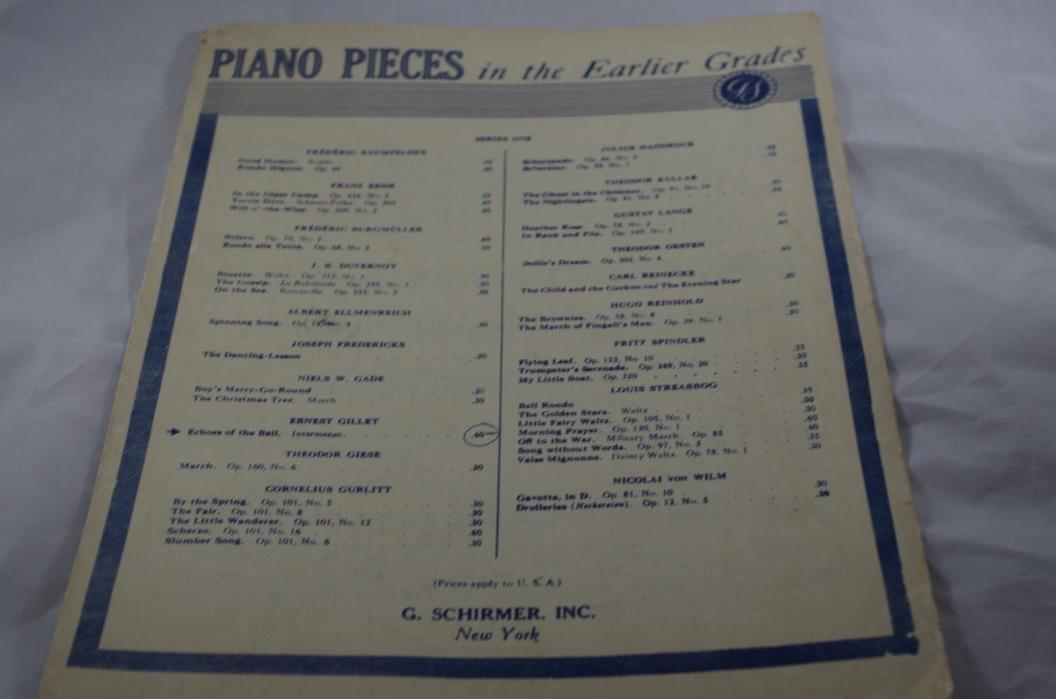 Piano Pieces in the Earlier Grades (Sheet Music) G. Schirmer Copyright 1887 VTG