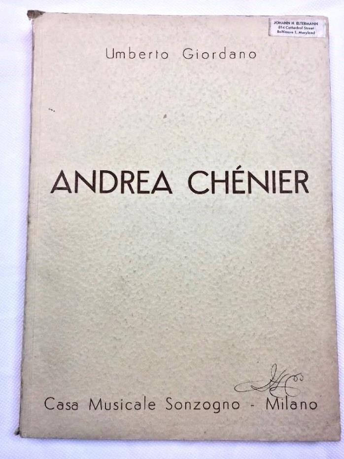 1896 Opera Andrea Chenier by Umberto Giordano 1959 Music Book