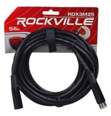 Rockville RDX3M25 25' 3 Pin DMX Lighting Cable 100% OFC Copper Female 2 Male