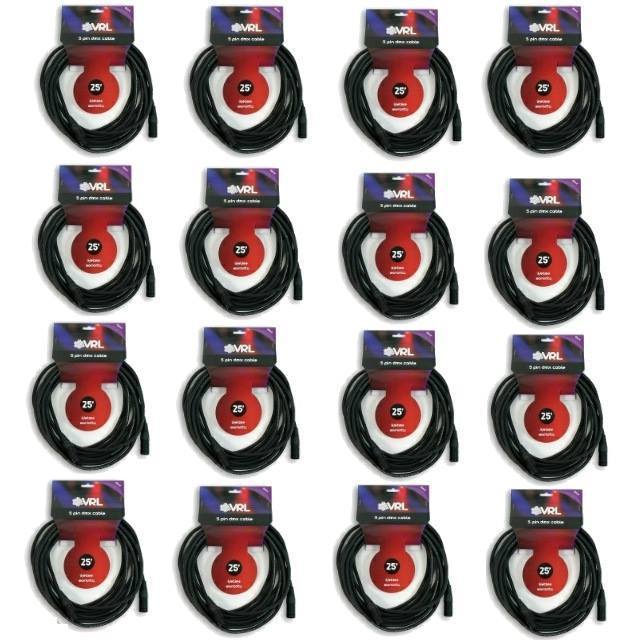 16 VRL 5 Pin 25' ft DMX DJ Stage Shielded Lighting Data Cables