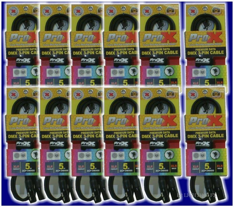 12 - 5 foot DMX Cables & straps - 3-pin 5' ProX - & DMX TERMINATOR!