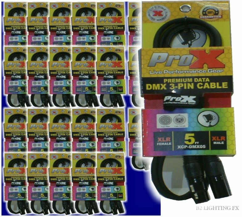 24 - 5 foot DMX Cables & straps - 3-pin 5' ProX &  DMX TERMINATOR