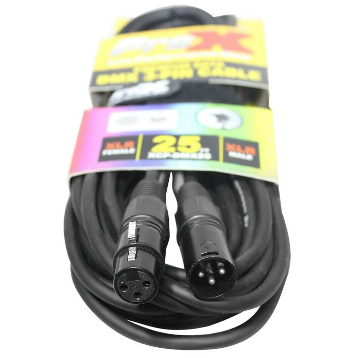 1-25 Foot DMX Cable w/ strap 3-pin 25' ProX FREE TERMINATOR Data