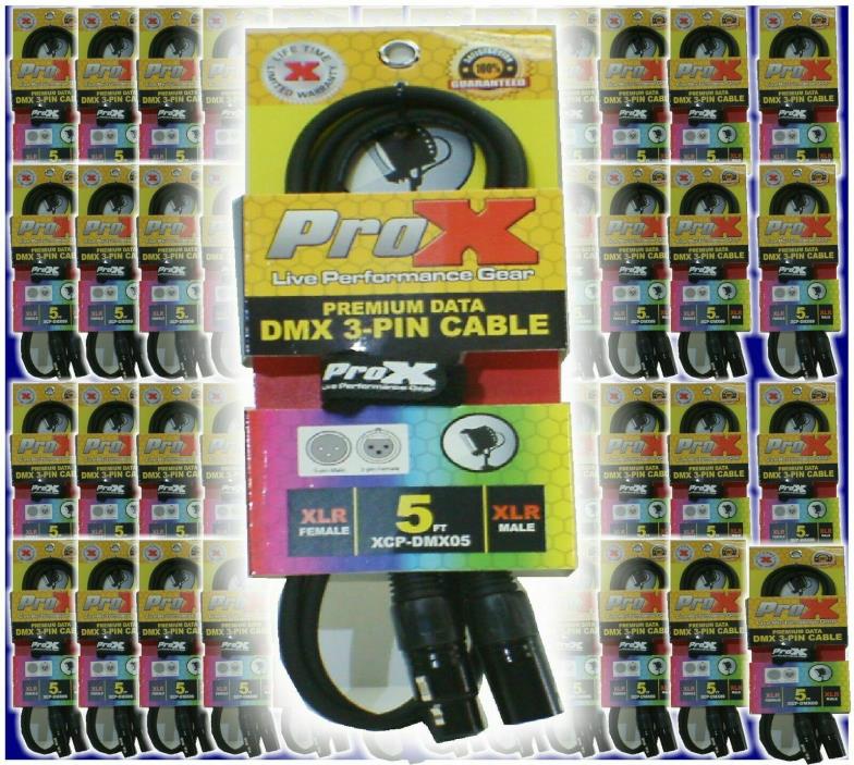 48 5 foot DMX Cables & straps - 3-pin 5' ProX -  DMX TERMINATOR!