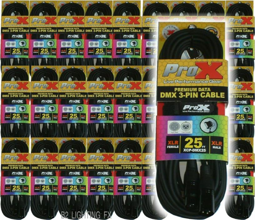 Lot of 48 - 25 Foot DMX Cables w/ straps 3-pin 25' ProX Premium Data