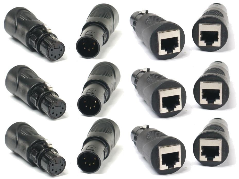 (6) RJ45 Ethernet to 5 Pin XLR DMX Female & Male Adapter Sets by VRL