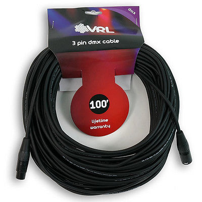 VRL 3 Pin DMX 100' ft Pro Lighting Cable  | LED | Data | Low Capacitance | Light