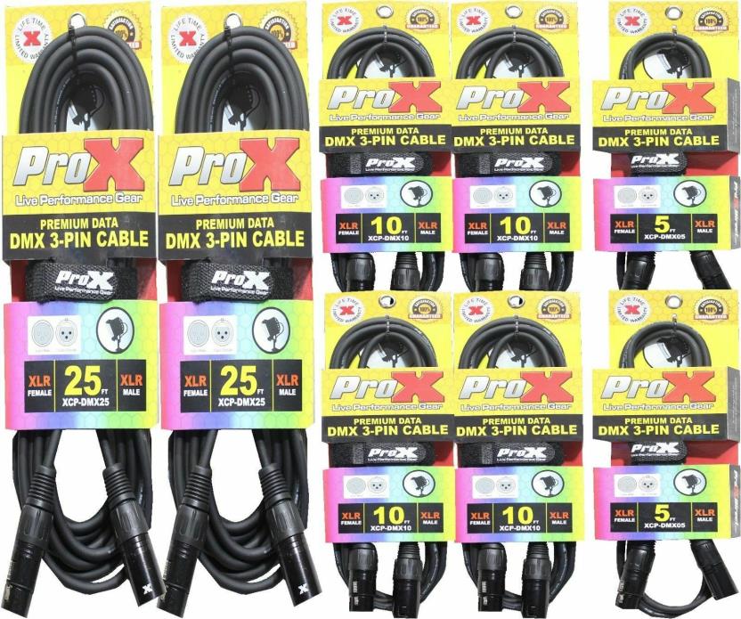 Pro X combo pack (3) 2-25' 4-10' 2-5' 3-pin dmx cables