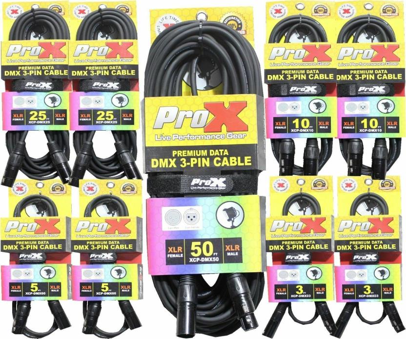Pro X Combo Pack (1) 1 - 50' 2- 25' 2-10' 2-5' & 2- 3' 3-pin Dmx cables