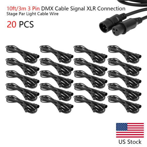 20x 10ft /3m 3 Pin DMX Cable Wire Signal XLR Connection Stage Par Light Cable US
