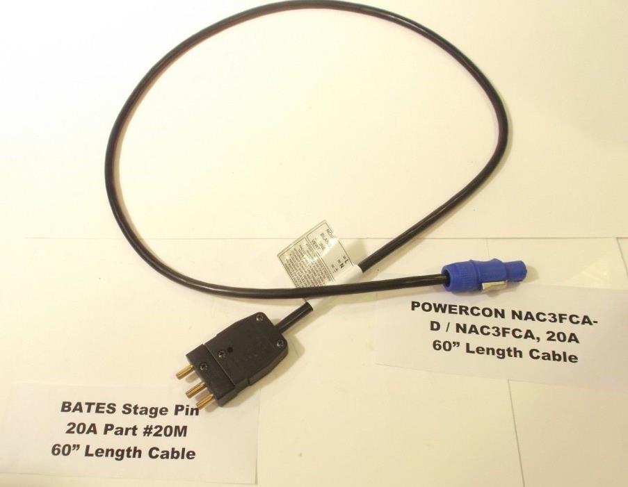 Bates Stage Pin 20A to PowerCon Blue 20A Adapter Cable Assembly - 60