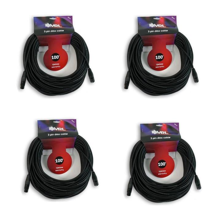 4 pk 3 Pin DMX Par Stage Lighting Cable 100' ft -  DJ DATA Cables by VRL