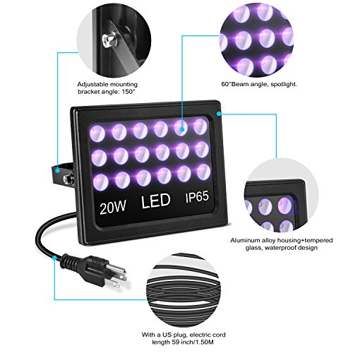 AFANTY 20W LED Blacklight, with US Plug, 395nm UV LED Black Light, IP65 UV for