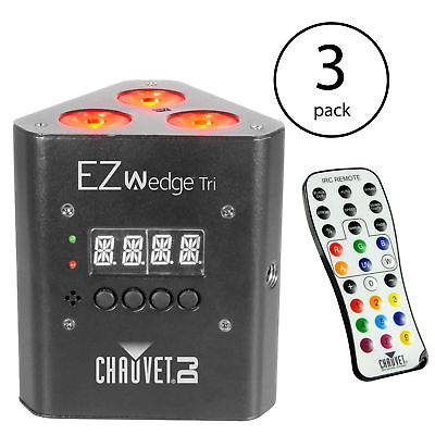 NEW! CHAUVET EZWedge Tri DJ Tri-Color Dimmable LED Light w/ IRC Remote (3 Pack)