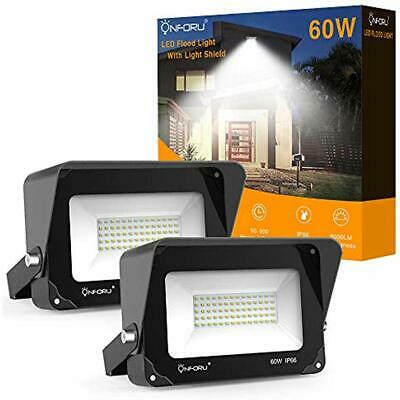 2 Flood & Security Lights Pack 60W LED With Shield, 6000lm Super Bright Lights,