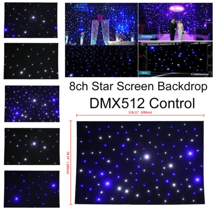 2x3m LED Stage Drape Star Cloth Curtain Backdrop Background Screen DMX Wedding
