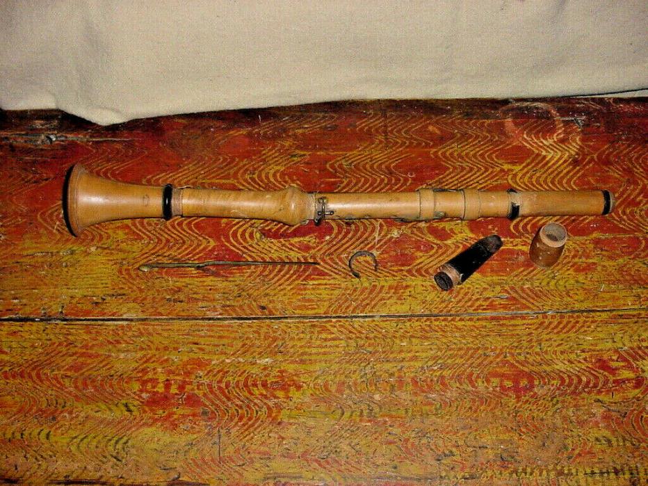 ANTIQUE BOXWOOD CLARINET HENRI POURCELLE PARIS FIVE SALTSPOON BRASS KEYS