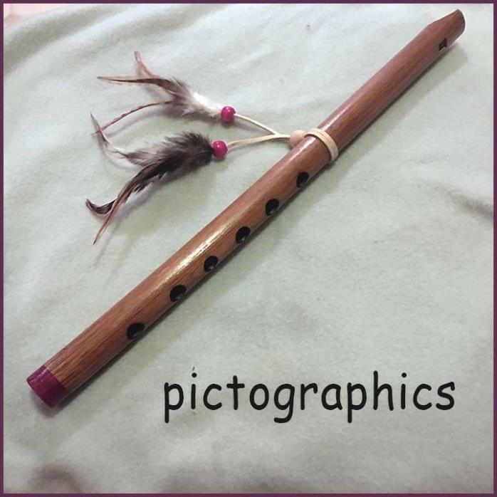 Native American Style Flute Bamboo, Red Beaded Feathers, Suede, Craft, Musical.