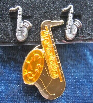 Pair of Saxophone Stud Earring with a Cloisonne Enameled Pin Back