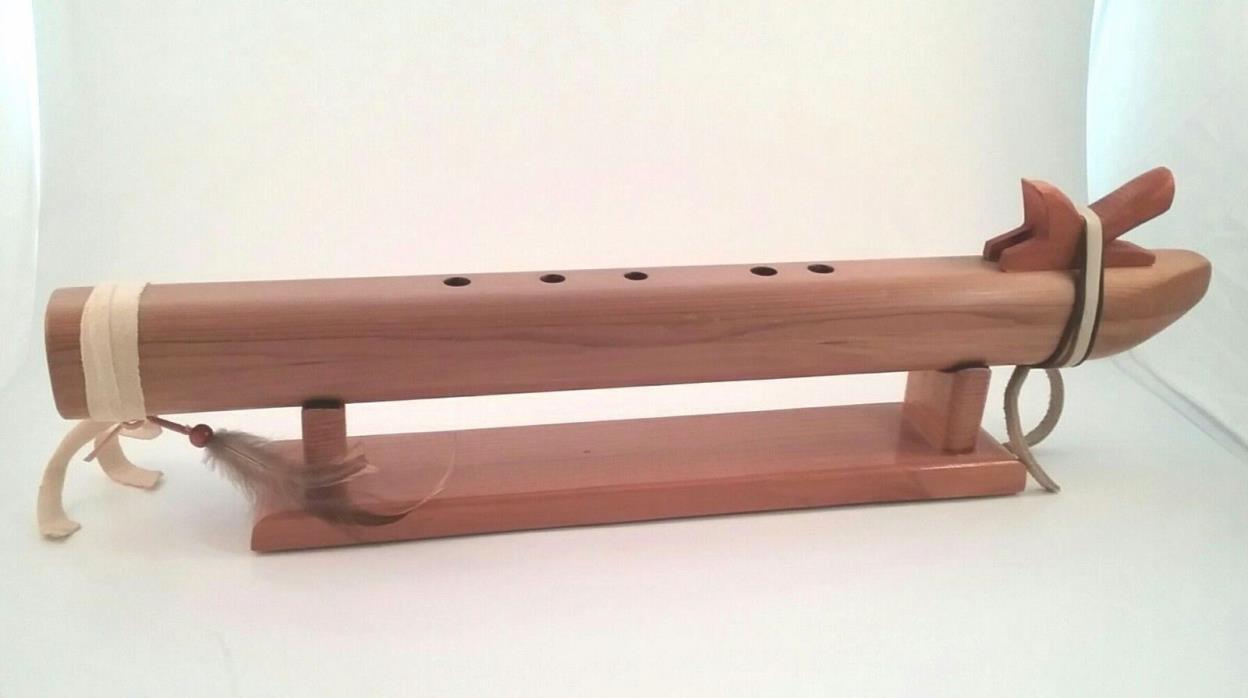 Native American Flute with Stand signed 