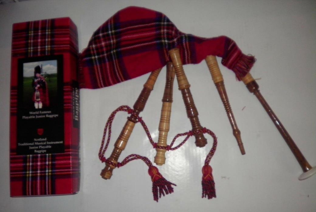 Junior Playable Bagpipe New in Box Red Pattern