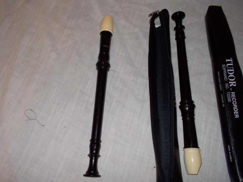 TWO EACH TUDOR RECORDER SOPRANO NO TD200 WITH CASES-USED