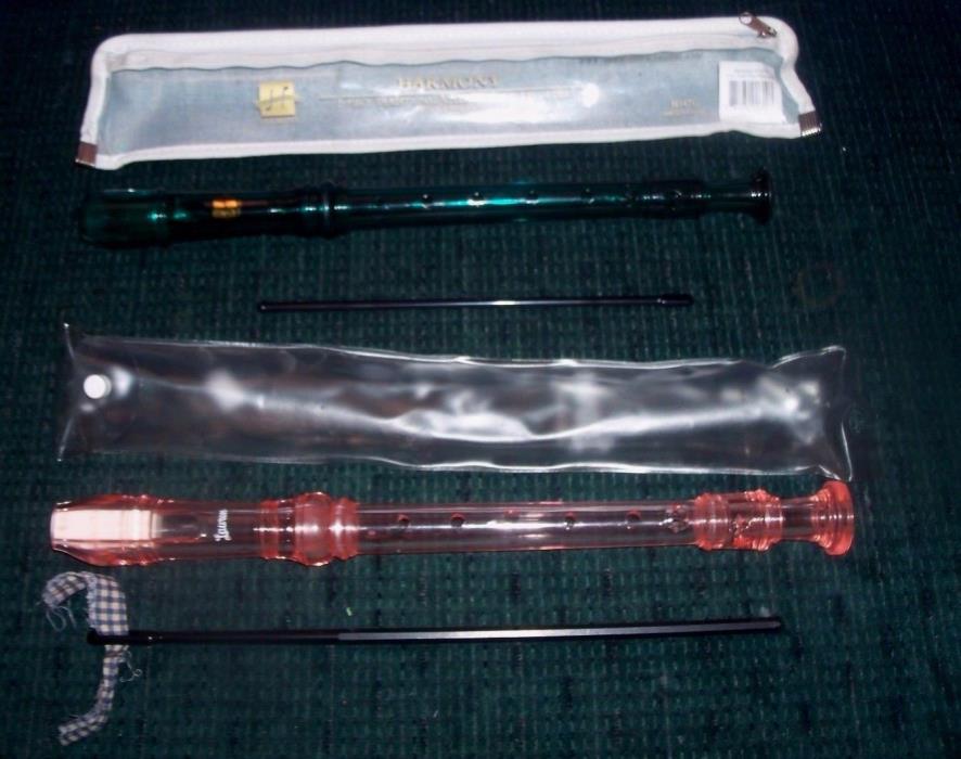 2 Soprano Recorders-2 Piece-Harmony Green & Pink- Baroque Fingering