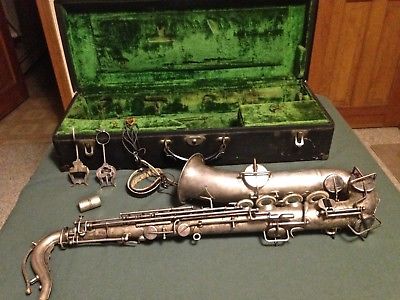 BUESCHER 1920's SILVER TRUE TONE LOW PITCH SAXOPHONE C MELODY w/ Case -