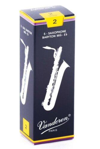 Vandoren 5 PACK Traditional Baritone Saxophone Reeds # 2 Strength 2 SR242