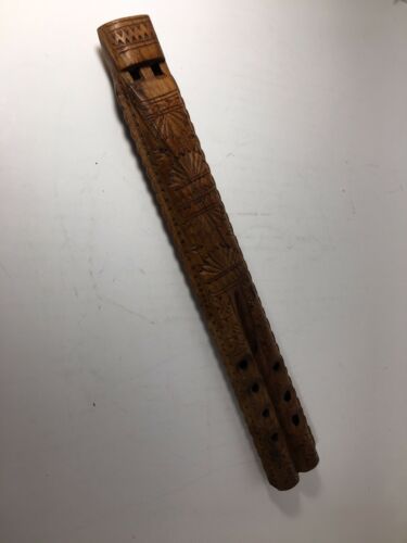 Vintage Hand Carved Double Barrell Wood Flute