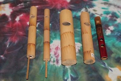 Lot of 5 Bamboo Flutes 3 Whistles 2 Slide Whistles Made in Indonesia