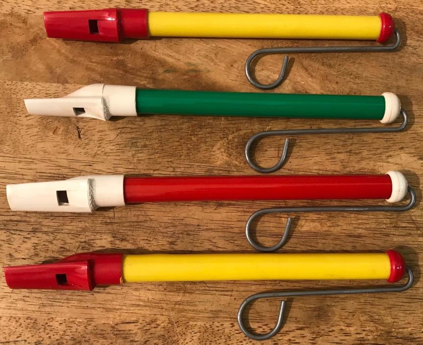 Vintage Lot of 4 Plastic Slide Whistles - All Made by Trophy Products - Music