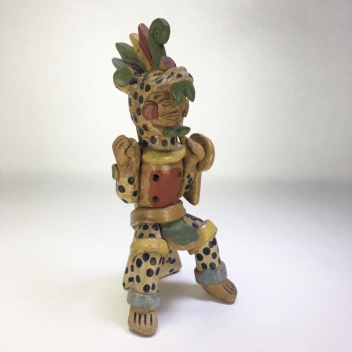 Ceramic Clay Tribal Dancer Handheld 4 Hole Air Whistle Sculpture 9 1/8
