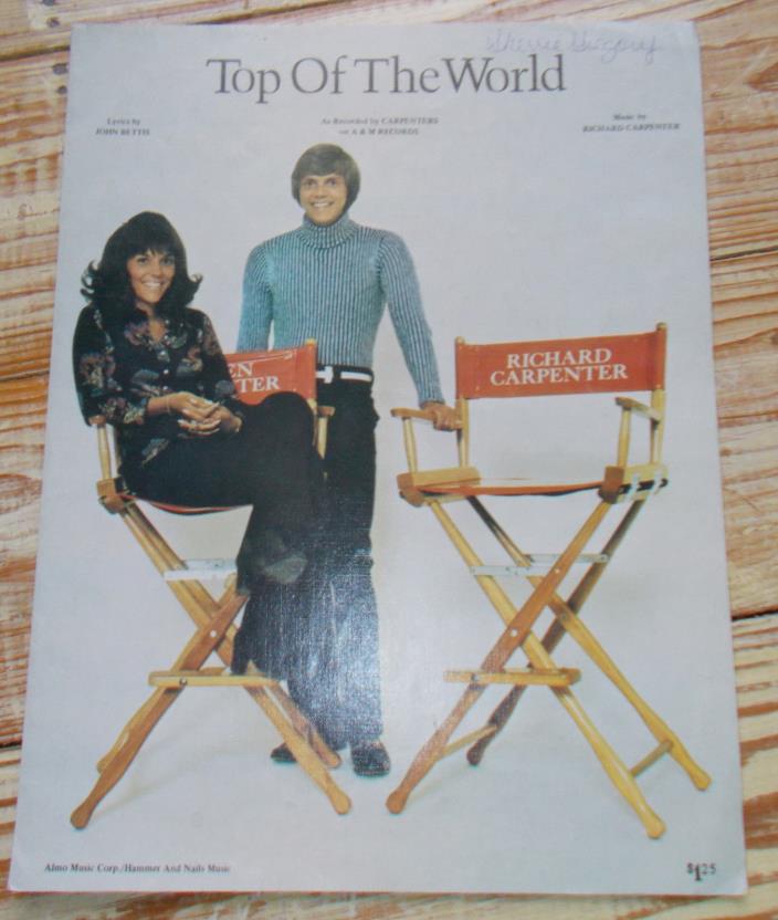 Top of the World Carpenters sheet music vintage 1972 authentic