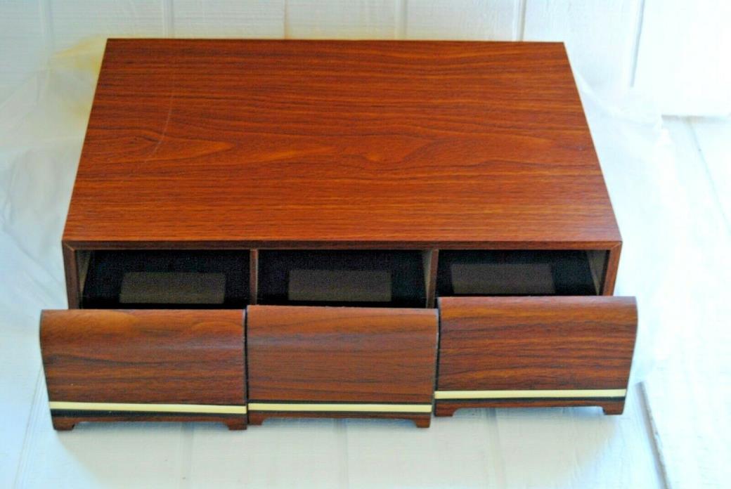 ADD N STAC Cassette Tape Holder in Box Vintage Wood Grain Holds 42 Tapes