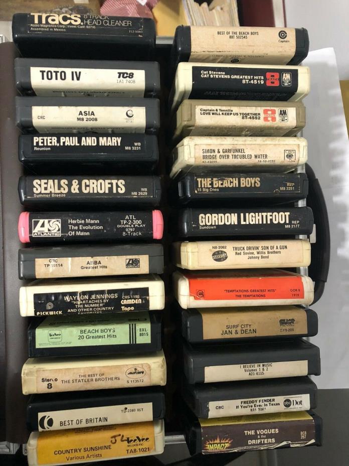 24 Vintage 8 Track Tapes in Carrying Case Pop Country Head Cleaner