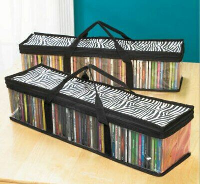2 CD Zebra Storage Bags Case 23x6 zippered hold 50 discs each New
