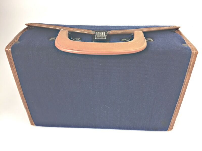 Vintage Casette Tape Storage Briefcase Blue Fabric 12 Tapes Small Portable