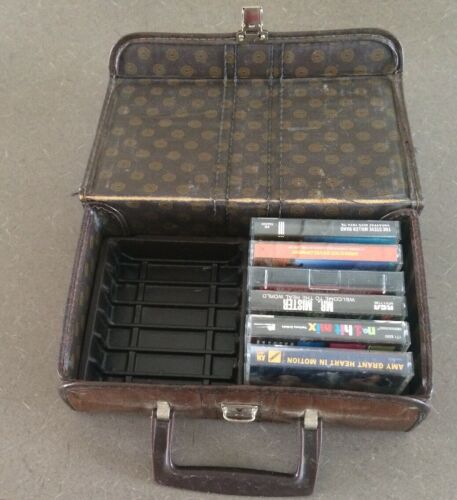 Vintage Brown Faux Leather 12 Cassette Tape Storage Case - Plus 6 Cassettes