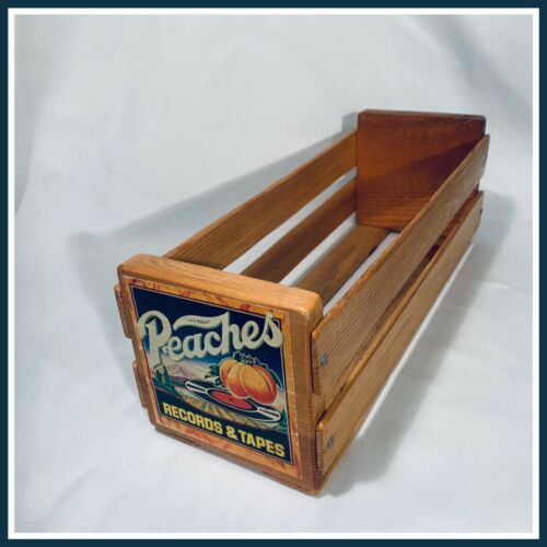 Peaches Records 8 Track Tape Crate Vintage Wooden Storage Music Holder Wood