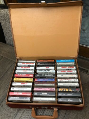 Vintage Cassette Carry Case Music Storage Holder + 30 Misc Cassette Tapes