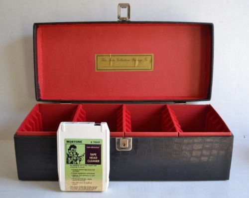 Vintage Black Croc Embossed 8-TRACK STORAGE CASE (24) + HEAD CLEANER Cassette