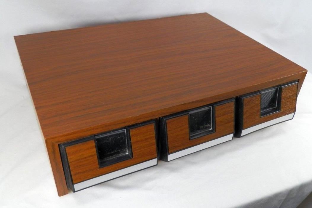 Vintage Faux Wood 42 Cassette Tape Holder 3 Drawer Storage Case Fast Ship