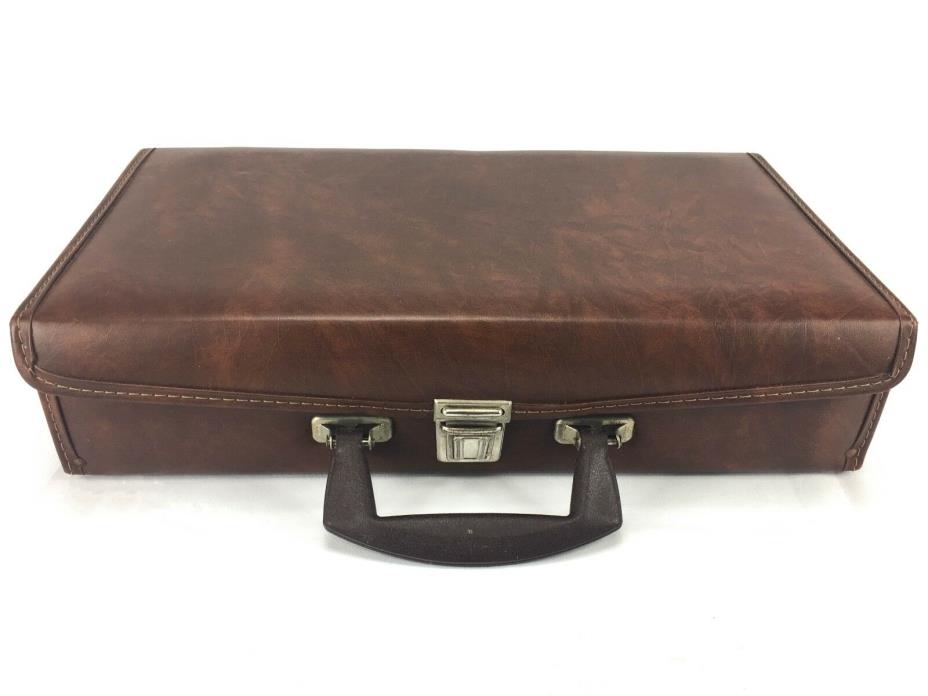 Cassette Holder Case Briefcase 24 Tapes Brown Faux Leather