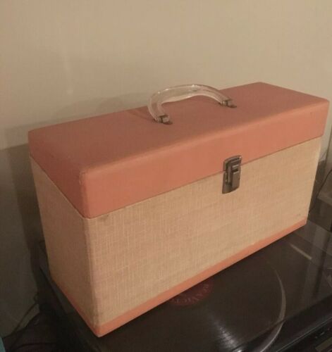 Two Tone PINK 1950s Carol Dual Double Wooden 45 Record Case